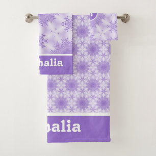 Custom Elegant Purple Snowflakes Bath Towel Set