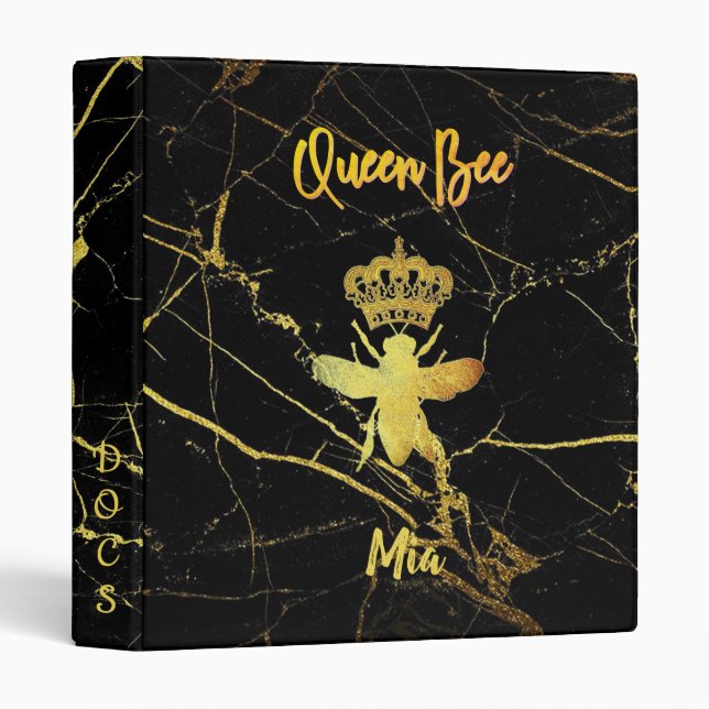 Custom Elegant QUEEN BEE Gold Black Esthetic in 3 Ring Binder (Front/Spine)