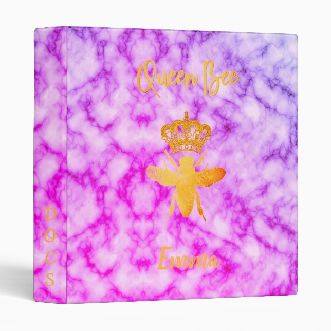 Custom Elegant QUEEN BEE Gold Pink Esthetic in 3 Ring Binder (Front/Spine)
