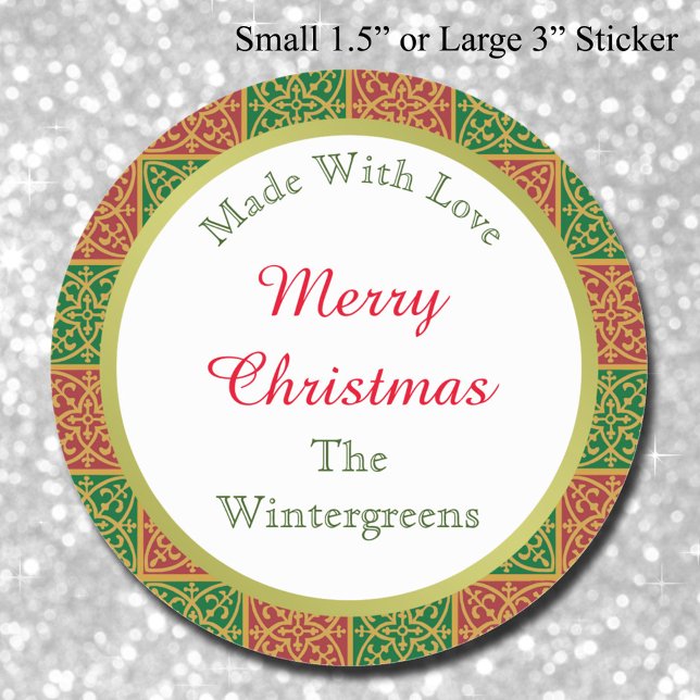 Custom Elegant Red and Green Baking Gift Classic Round Sticker (Creator Uploaded)