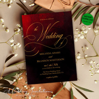 Custom Elegant Red Black And Gold Wedding Invitation by Art_Design_by_Mylini at Zazzle