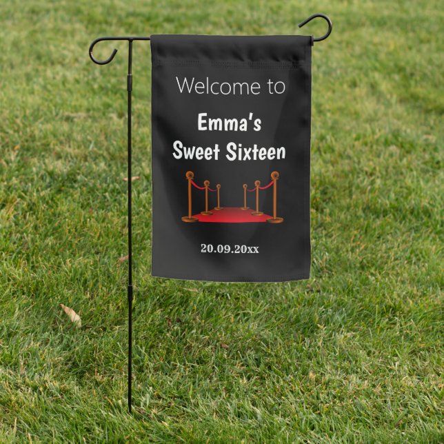 Custom Elegant Red Carpet Hollywood Sweet 16 Garden Flag (In SItu)
