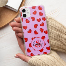 Custom Elegant Red Heart Pattern on Soft Purple
