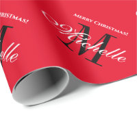 Custom elegant red name monogram Merry Christmas Wrapping Paper