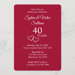 Custom Elegant Red Ruby 40th Anniversary Party Invitation