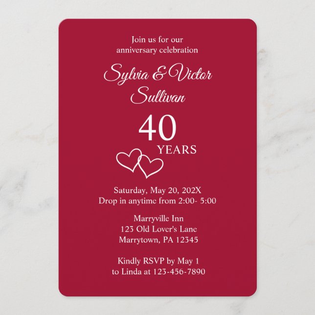 Custom Elegant Red Ruby 40th Anniversary Party Invitation (Front)