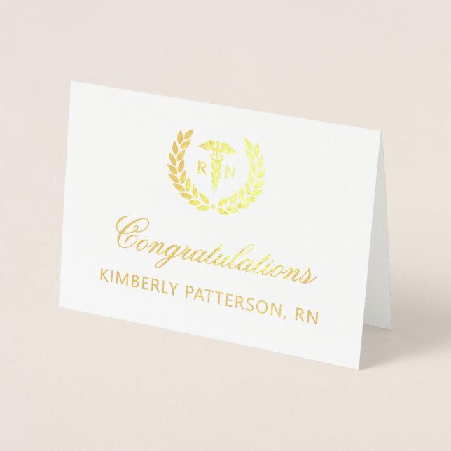 Custom Elegant RN Nursing School Graduation Foil Card (Front)