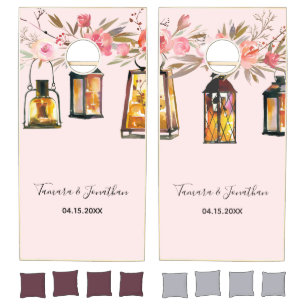 Custom Elegant Rose Gold Floral Wedding Party Cornhole Set