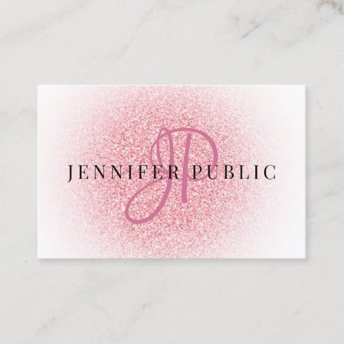 Custom Elegant Rose Gold Glitter Look Monogram Business Card