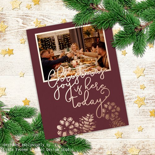 Custom Elegant Rose Gold Seasons Greetings Design Foil Holiday Postcard