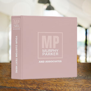 Custom Elegant Rose Pink Square Monogram Logo 3 Ring Binder