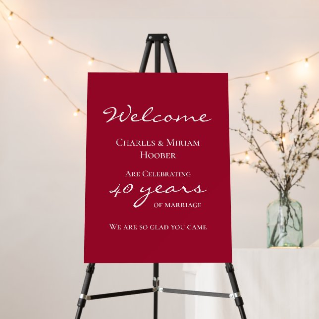 Custom Elegant Ruby 40th Wedding Anniversary Party Foam Board (In Situ (Stand))