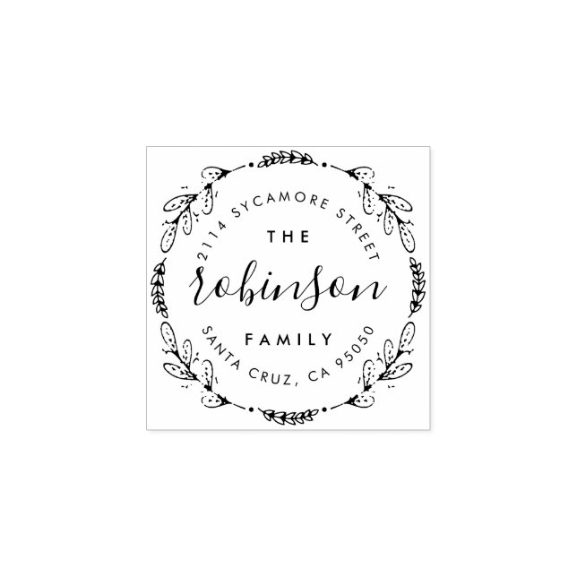 Custom Elegant Rustic Family Name Return Address Rubber Stamp (Imprint)