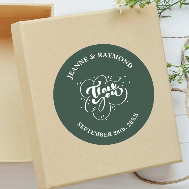 Custom Elegant Sage Green Thank You Wedding Favor Classic Round Sticker (Creator Uploaded)