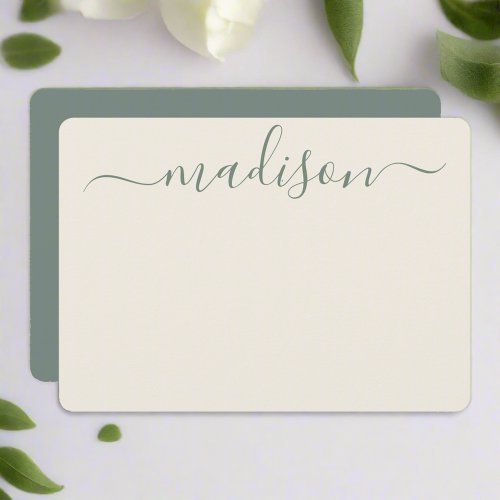 Custom Elegant Sage Green Typography Script Name Note Card