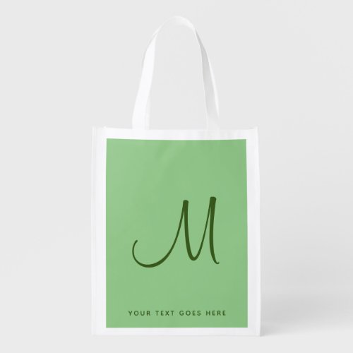Custom Elegant Script Initial Letter Monogram Grocery Bag
