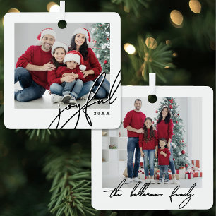 Custom Elegant Script Joyful Photo Metal Ornament