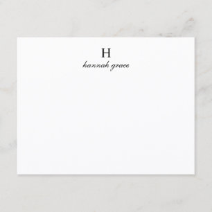 Custom Elegant Script Minimalist Monogram Name Note Card