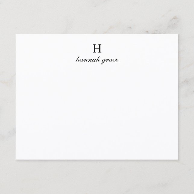 Custom Elegant Script Minimalist Monogram Name Note Card (Front)