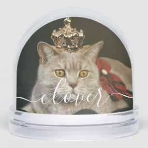 Custom Elegant Script Modern 2 Photo Pet Cat Snow Globe