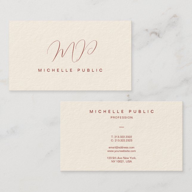 Custom Elegant Script Monogram Initial Luxurious Business Card (Front/Back)