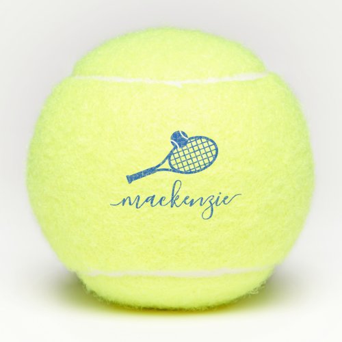 Custom Elegant Script Name Blue Tennis Balls