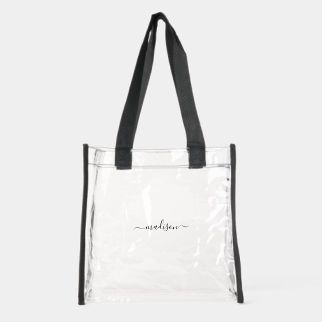 Custom Elegant Script Name Minimalist Chic Clear Tote Bag (Front)
