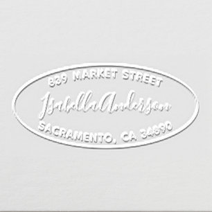 Custom Elegant Script Name Oval Return Address Embosser