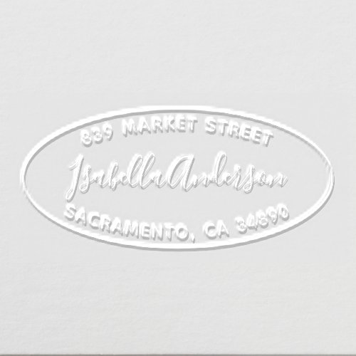 Custom Elegant Script Name Oval Return Address Embosser