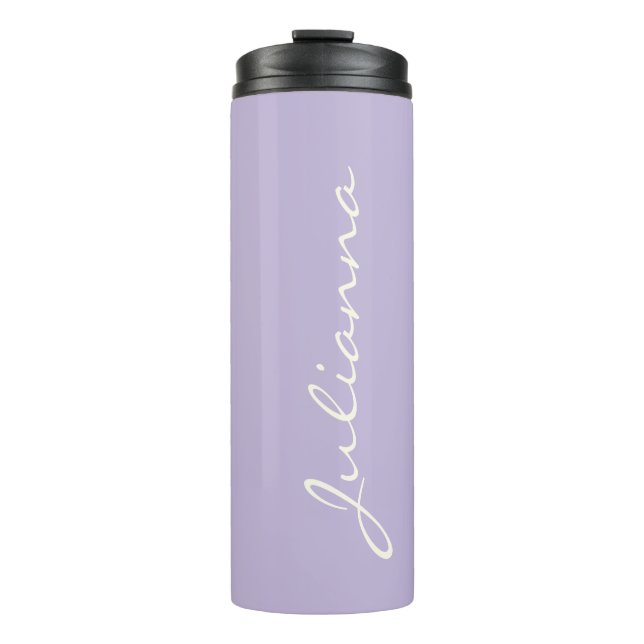 Custom Elegant Script Name Soft Lavender Bridal Thermal Tumbler (Front)