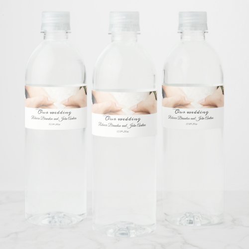 Custom Elegant Script Photo Calligraphy Wedding  Water Bottle Label