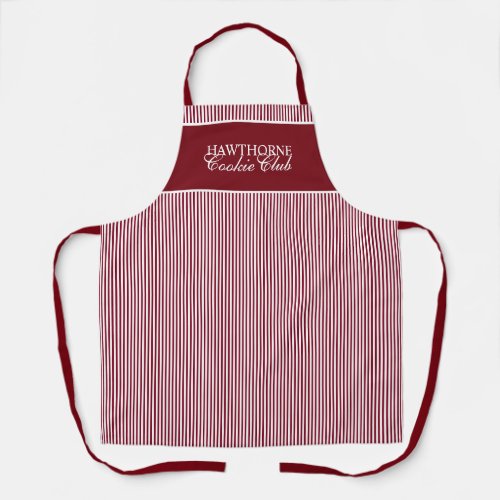 Custom Elegant Script Red Stripe Holiday Baking Apron