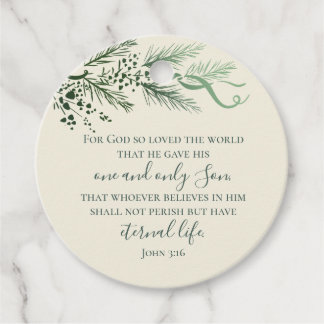 Custom Elegant Script Sage John 3:16 Christmas Favor Tags