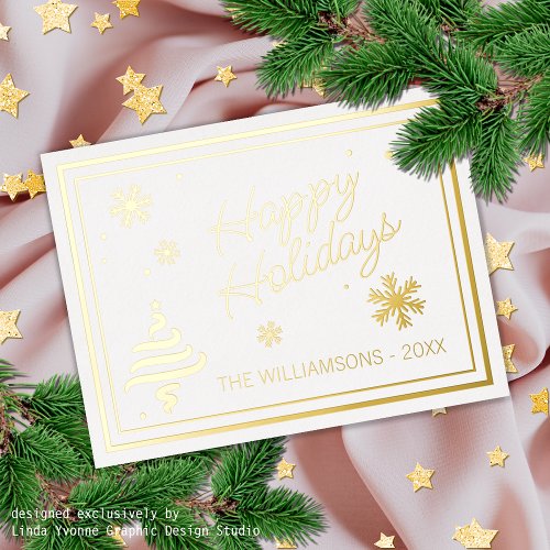 Custom Elegant Seasons Greetings Design Gold Foil Holiday Card