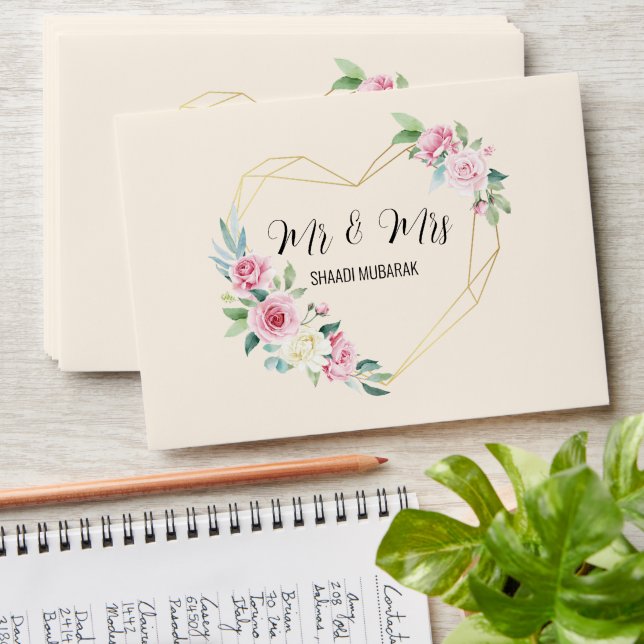 Custom Elegant Shaadi Mubarak Wedding Gift Card Envelope (Stacked)