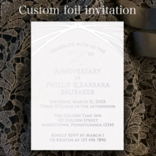 Custom Elegant Silver 25th Wedding Anniversary Foil Invitation