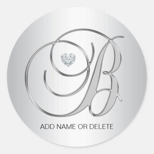 Custom Elegant Silver Monogrammed Initial Letter B Classic Round Sticker