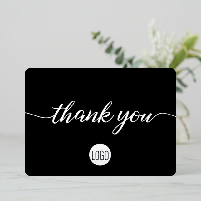 Custom Elegant Silver script on Black Business  Foil Holiday Card (Standing Front)
