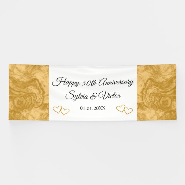 Custom Elegant Simple Gold 50th Anniversary Party Banner (Horizontal)