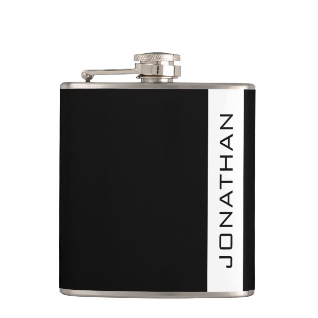 Custom Elegant Simple Your Name or Text Black Flask (Front)
