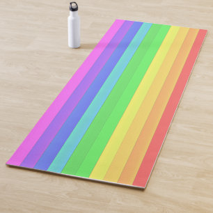 Custom Elegant Stripes Rainbow Color Yellow Tan Yoga Mat