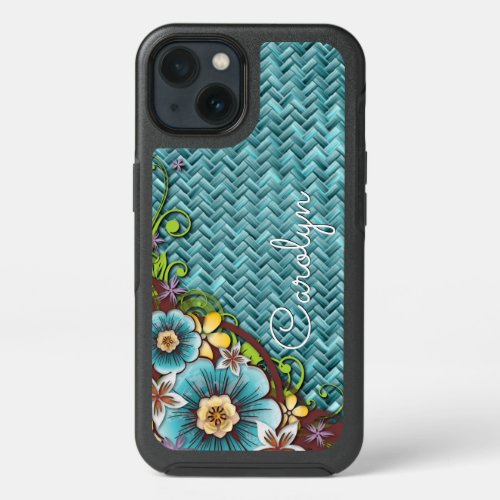 Custom Elegant Summer Floral On Rustic Weave Motif iPhone 13 Case