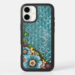 Custom Elegant Summer Floral On Rustic Weave Motif iPhone 16 Plus Case
