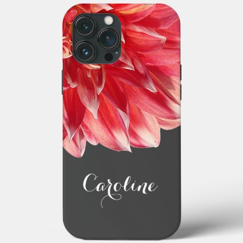 Custom Elegant Summery Coral Red Dahlia Flower iPhone 13 Pro Max Case