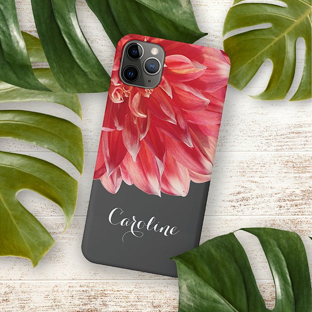 Custom Elegant Summery Coral Red Dahlia Flower iPhone Case (Creator Uploaded)