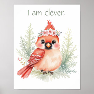 Custom Elegant Sweet Red Cardinal Woodland Nursery Poster