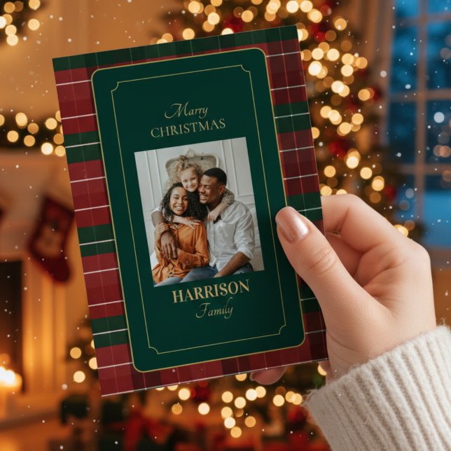 Custom Elegant Tartan Plaid Family Photo Christmas Holiday Card (Creator Uploaded)