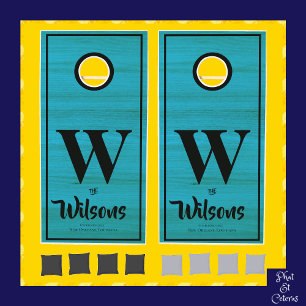 Custom Elegant Teal & Black Family Fun Cornhole Set