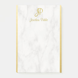 Custom Elegant Template Marble Gold Monogrammed Post-it Notes