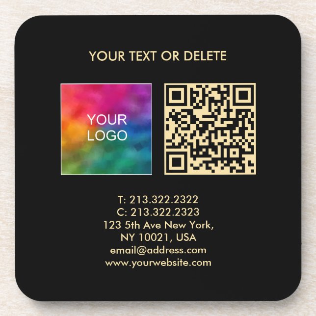 Custom Elegant Template QR Code Black And Gold Beverage Coaster (Front)